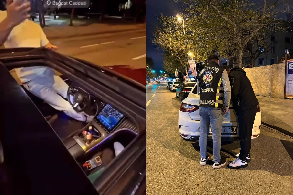 Bağdat Caddesi’nde direksiyonun üzerine çıkıp aracı ayağıyla süren sürücü ve yanındaki yolculara para cezası