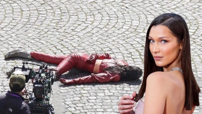 Model Bella Hadid, dizi setinde kanlar içinde