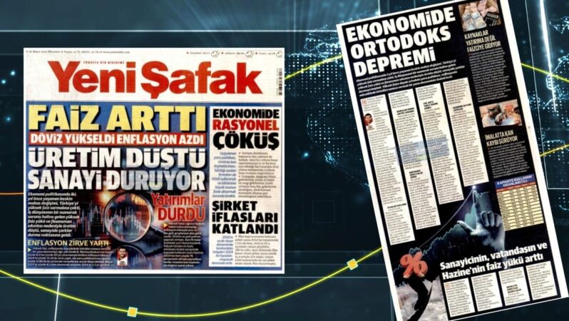 Yeni Şafak, yüksek faizi, enflasyonu ve endüstrideki sakinliği vurgulayarak mevcut iktisat siyasetlerini eleştirdi