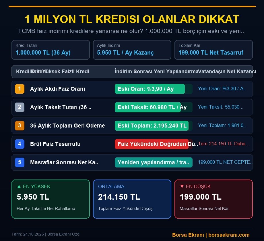 1 Milyon Tl Kredisi Olanlar Dikkat: Faiz İndirimi Sonrası 36 Ay Yapılandırmada Ne Kadar Kâr Edilir?